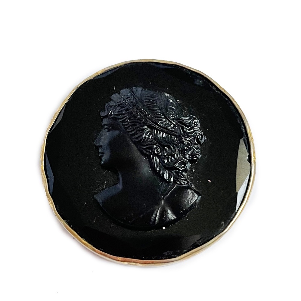 Vintage Cameo Brooch Mourning Pendant Black Resin Steampunk Victorian